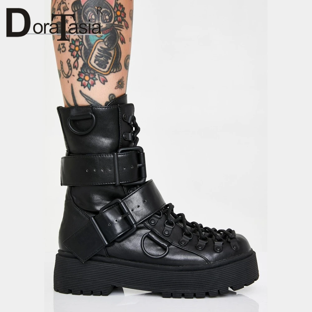 

DORATASIA New 35-42 Girl Cool Punk Platform Booties Ladies Decorating Ankle Boots Women 2019 Waterproof Wedges Shoes Woman