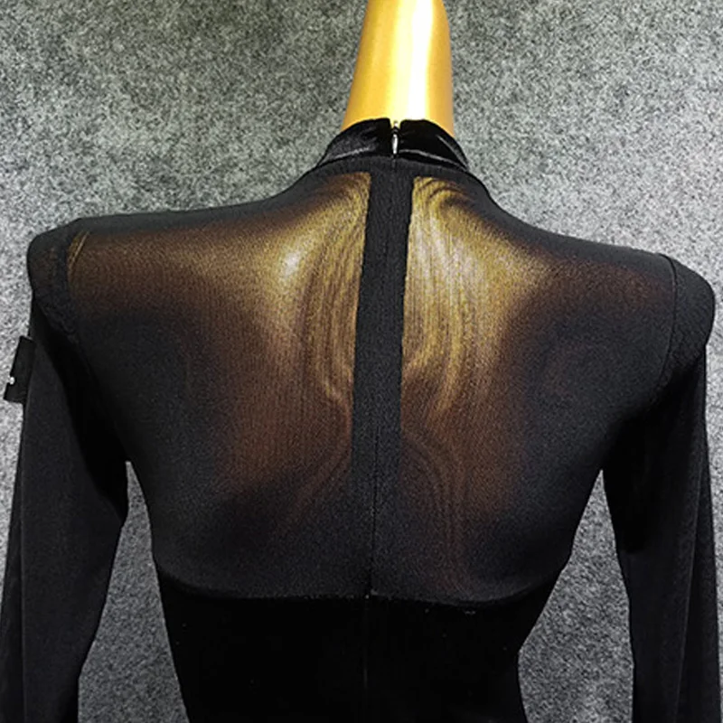 Latin Dance Dress Mesh Long Sleeved Dresses Latin Fringed Skirt Salsa Rumba Cha Cha Samba Tango Competition Performance