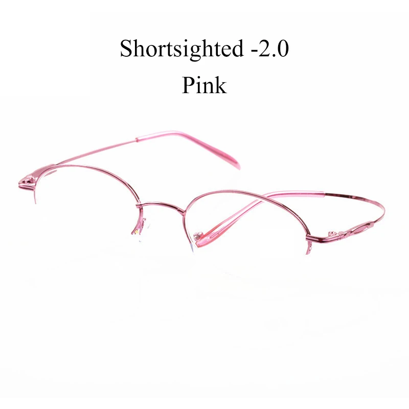 IBOODE овальные полуоправы очки для близоруких женщин и мужчин готовые близорукие очки женские мужские металлические очки для близоруких - Цвет оправы: Pink Myopia 2.0
