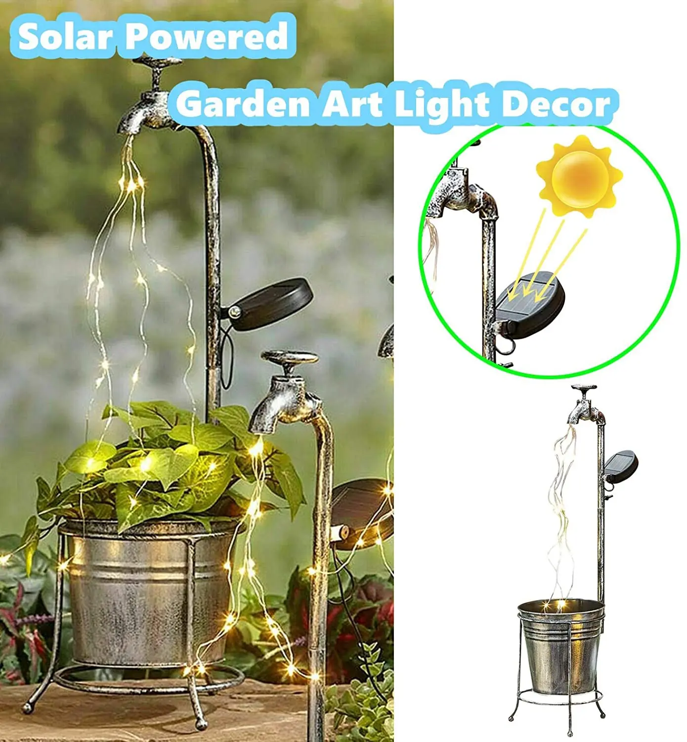 Solar Water Faucet Light Garden Art Light Decor Star Shower Garden Art