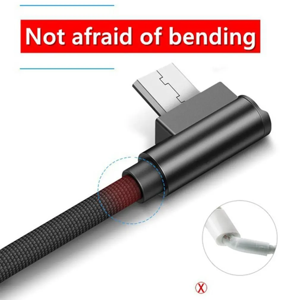 L type кабель для передачи данных 90 градусов нейлоновый USB кабель Универсальный Для Android мобильного телефона Быстрый зарядный кабель высокоскоростной передачи данных