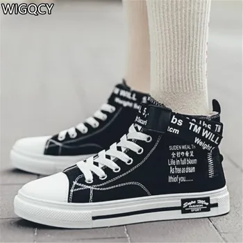 

WIGQCY 2020new spring and autumn couple shoes high to help individual canvas shoes wild hip hop graffiti fashion sneakers A93