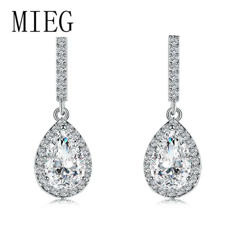 

New Arrival Teardrop Cubic Zirconia CZ Crystal White Gold Color Plated Earrings for Women Wedding Bride or Bridesmaid