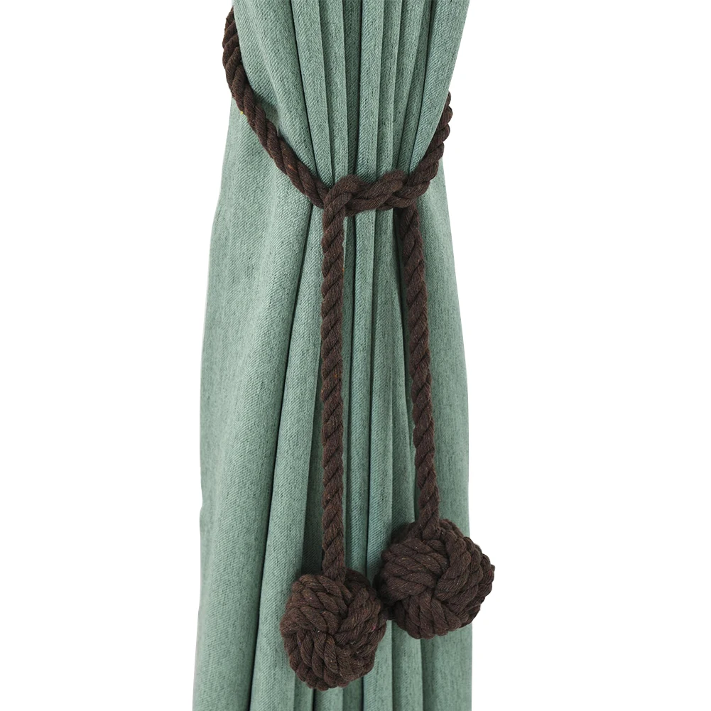 1 Pair No Screws Solid Tie Rope Decorative Long Loop Knitting Curtain Tieback Bedroom Clips Holder With Balls Home Holdbacks