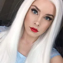 Причудливый W длинные прямые белые парики фронта шнурка синтетический парик для женщин натуральный средняя часть термостойкие дышащие волосы