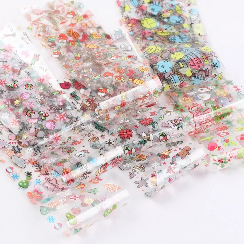 10pcs Christmas Decorations for Nails Mix Colorful Transfer Nail Foil Sticker Snow Flower Elk Gift Santa Adhesive Paper YXL287