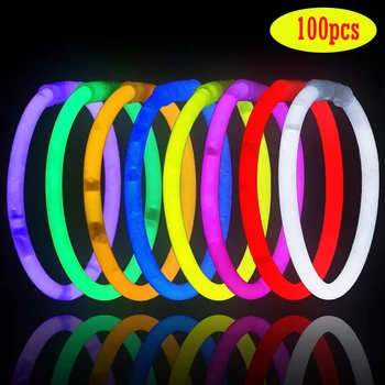 

100PCS Party Fun Fluorescence Light Glow Sticks Bracelets Necklaces Neon Wedding Bright Colorful Light Event Festival Supplies