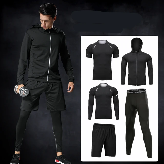 New quick dry men s running set suit compression basketball tights training clothes jogging running gym