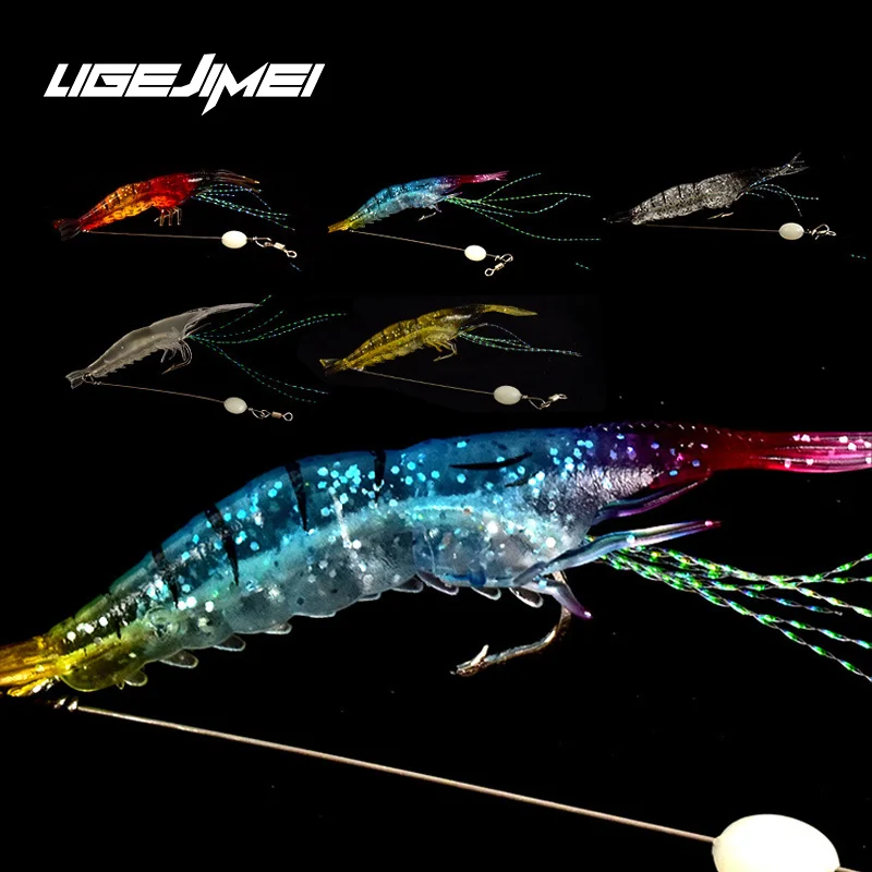 Shrimp Lure 2020 Fishing Set Saltwater/Freshwater Isca Artificial Glow In The Dark Soft Bait 5pcs with Hooks Bass 5.7g | Спорт и