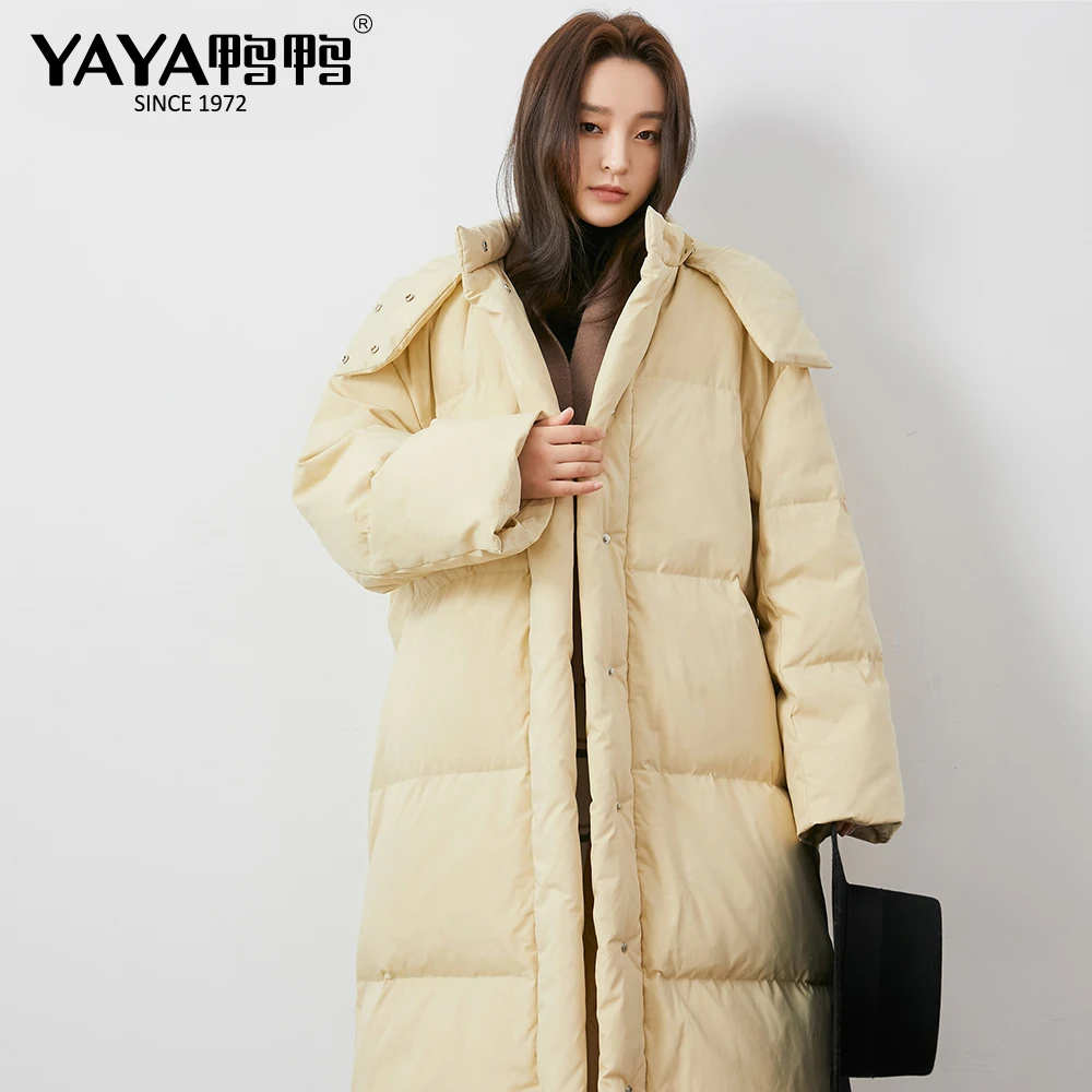 YAYA Women's Duck Down Jacket Winter Long Over-The