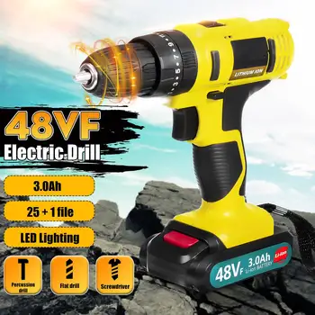 

48VF Electric Screwdriver 3 Speed Cordless Mini Drill Rechargeable Li-ion Battery High Torque 25+1 Screwdriver Drilling Tool