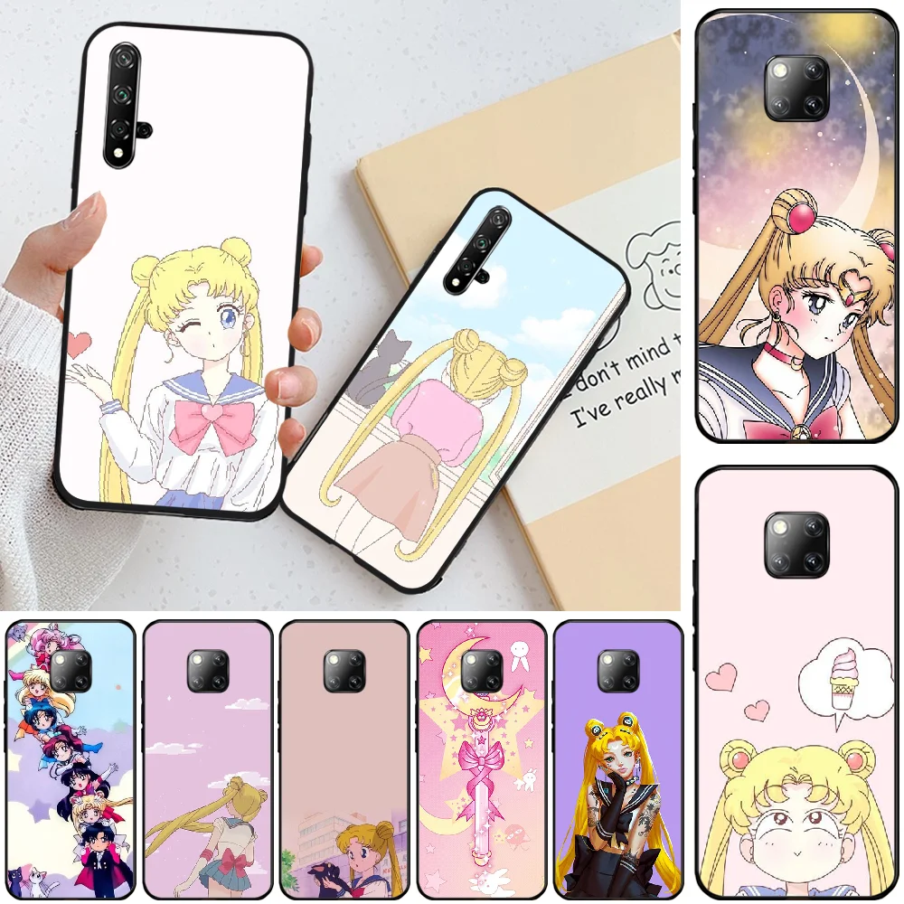 

ByLoving Sailor Moon Anime Black Soft Shell Phone Case Capa For Huawei Honor 8 8X 9 9LITE 10 View9 10 10lite 20lite 20