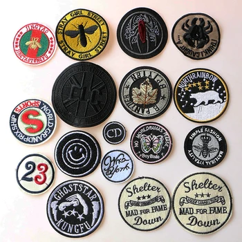 

2 Pcs Letter Insect round icon Embroidered Iron on Patches for Clothing DIY Stripes Clothes Patchwork Stickers Custom Badges
