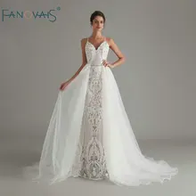 Винтажное кружевное свадебное платье русалки,, индейка, с блестками, кружевное свадебное платье, vestido de noiva, платье невесты с отстегивающимся шлейфом