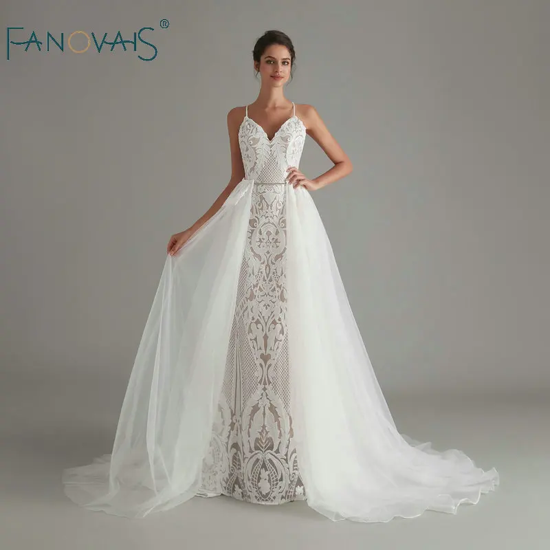 Vintage Kant Mermaid Wedding Dress 2020 Sequin Bruidsjurken Vestido De Noiva Bruid Jurk Met Afneembare Trein Robe De Mariee Vintage Kant Mermaid Wedding Dress 2020 Sequin Bruidsjurken Vestido De Noiva Bruid Jurk Met Afneembare Trein Robe De Mariee