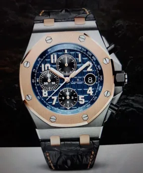 

Classic New Genuine Leather Chronograph Men Watch Stopwatch Blue Black Rose Gold Sapphire Crystal Watches Limited AAA+