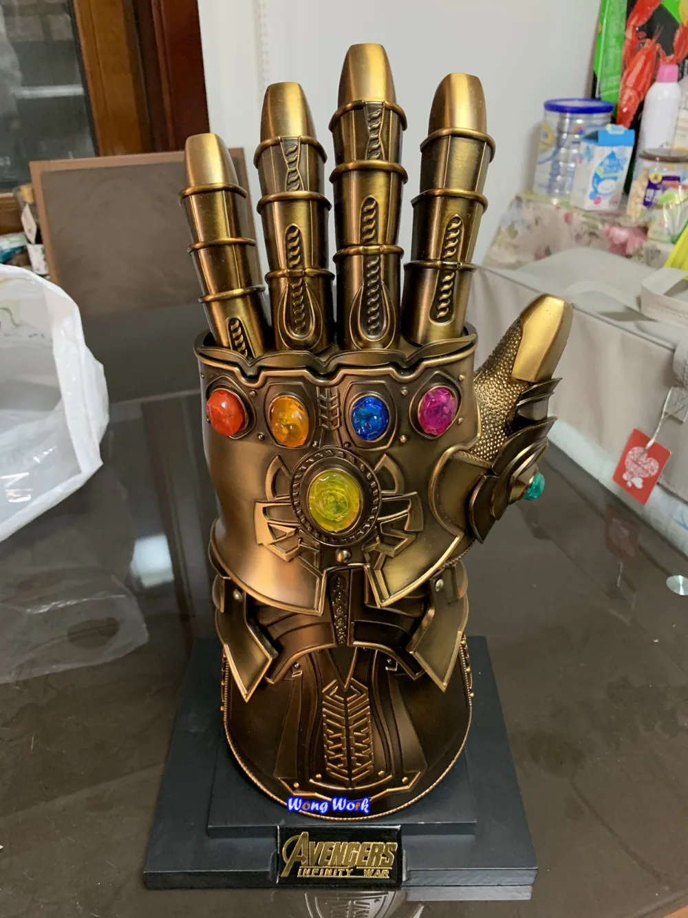 Wong рабочий HCMY Thanos Infinity Gauntlet металлический 1:1 носимый Косплей статуя светодиодный