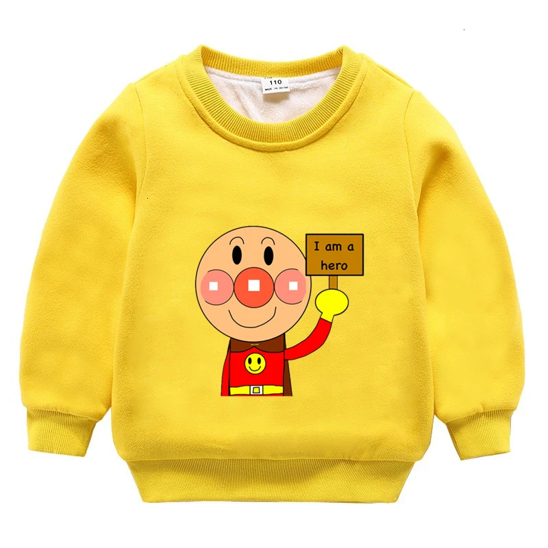 as picture От 3 до 9 лет аниме Anpanman плюс бархатный свитер для мальчиков и девочек смешной Сращивание Цвет ребенок o-образным вырезом Топы Дети мультфильм ребенок - Цвет: as picture