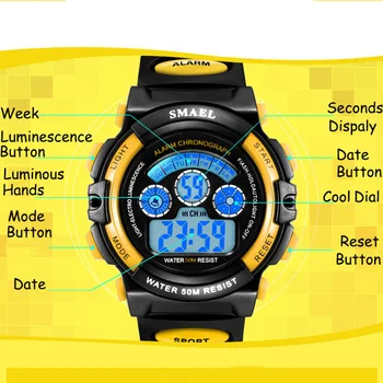 

SMAEL Kids Watches 50M Waterproof Alarm Clock 0508 Children Watches LED Digital Boys Quartz Wristwatches Student Sport Watches
