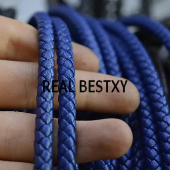 

5m/lot approx: 6mm blue Round Braided Leather Cord Leather Cords Rope for Bracelet Jewelry Making leather strands strings diy