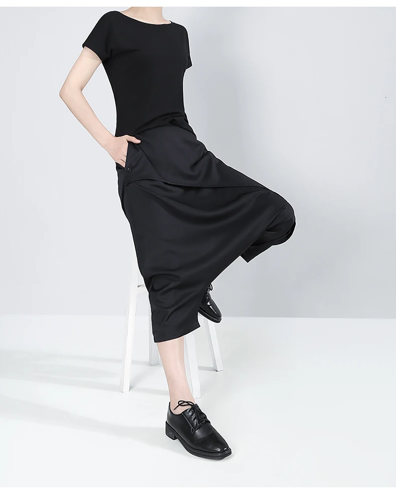 [EAM] Черные длинные штаны-шаровары с высокой эластичной талией, новые свободные брюки, женские модные весенне-осенние брюки JY93401