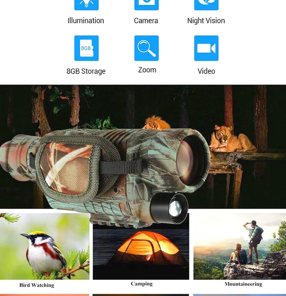 Монокуляр 5x40 Многофункциональный al цифровой очки ночного видения 200 м 8 Гб Камера видео регистратор функция инфракрасный охотничий телескоп