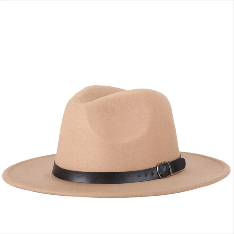 Belt Solid Color Women Red Felt Hat Autumn Winter Fashion Simple Tide Korean Version Jazz Hat Adult Cap 4
