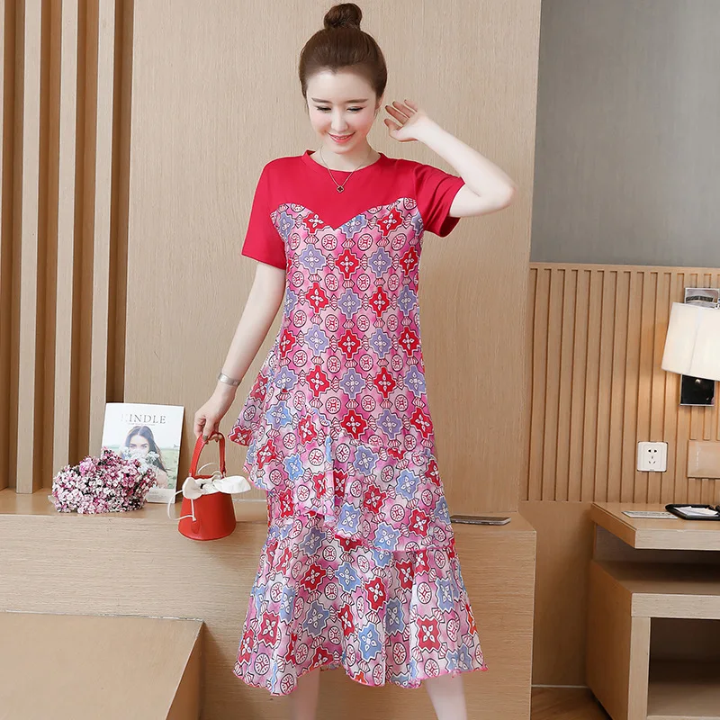 

Popular Summer Skirt 2019 Summer Large Size Dress-Style Elegant Slimming Floral-Print Chiffon Dress Long Skirts