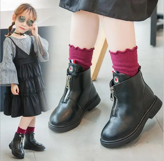 

Spring Autumn 2019 Kids Shoes Girls Black and white Short Boots Children Martin Boots Handmade Leather Boots Toddler Shoes Kids