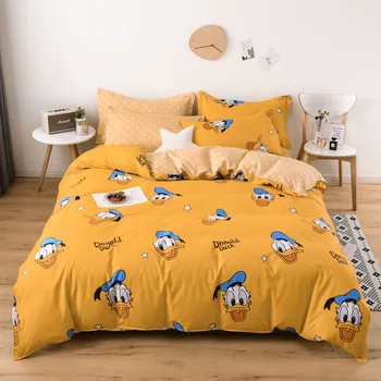 

New bedding Set Cartoon Lovely duck dog zoo Smiling face 4/3pcs Duvet Cover Sets Soft Polyester Flat Bed Sheet Set Pillowcase