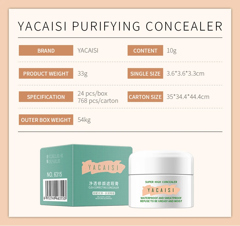 YACAISI Full Coverage Concealer Cream Soft Smooth Makeup Base Face Corrector Creams Skin Brighten Foundation Cosmetics Creams