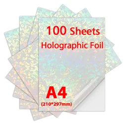 100Sheets Holographic Foil Adhesive Tape Printable Vinyl Sticker Paper Waterproof Rainbow Holographic Sticker For Inkjet Printer