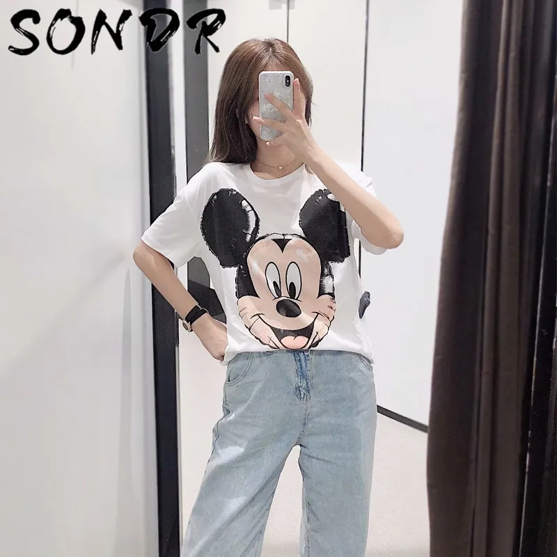 Summer Fashion T-shirt Women harajuku streetwear cartoon print Lion King O-neck loose angel tshirt Female Tops plus size