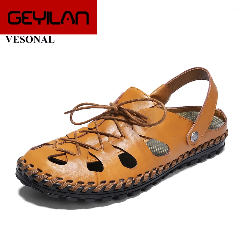 

2019 Summer Genuine Leather Out door Shoes Men Sandals For Male Classic Soft Water Walking Beach Sandalias Sandal Slides