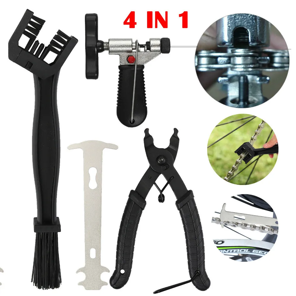 

Bike Bicycle Tool Repairing Set 4 In 1 chain checker 3 sided bristles Link Chain Pliers Splitter Cutter Device Clamp Repair Tool