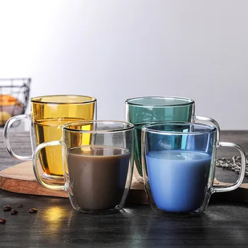 

Glass Cup Crytal Drinking Glasses Double Wall Glass Milk Cups Colors Glass Tea Cups Heat-resistant Glass Mug Kitchen