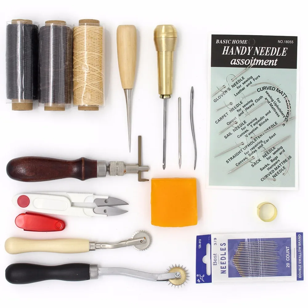 Leather Tool Set Carving Punching Hole Cutting Knife Manual Suture Needle Gas Eyes Burnish Peeling Edge Process for Leather Belt