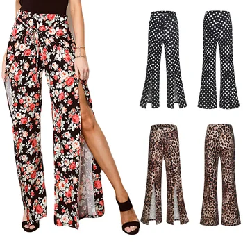 

Women Loose Wide Leg Pants Floral Leopard Polka Dots High Waist Flared Trousers WOMYH0048