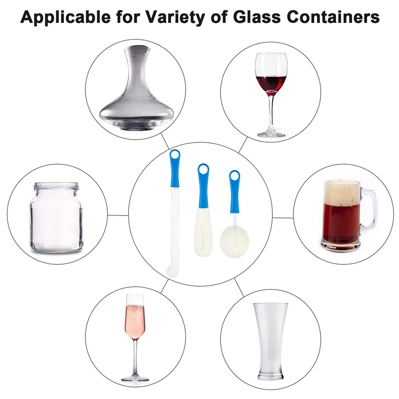 3Pcs/Lot Wine Bottle Cleaning Brush Sponge Foam Wine Decanter Stemware Glass Water Cup Washing Brush Home Clean Tools 3 Color