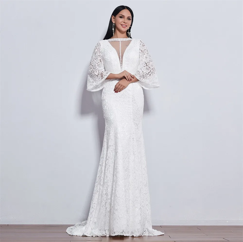 

New elegant wedding dress mermaid with long sleeves style lace for wedding Vestido de noiva Mermaid ivory / white color