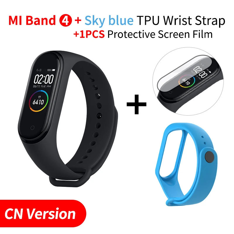 Add Skyblue Strap Xiaomi mi-браслет 4, умный Браслет mi Band 4, фитнес-браслет, цветной AMOLED экран, Bluetooth 5,0, спортивный, водонепроницаемый - Цвет: Add Skyblue Strap