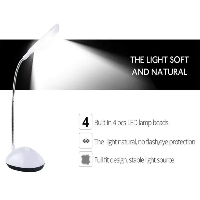 Battery Powered Mini LED Desk Lamp 360 Degree Rotation Reading Table Night Light Y98E 4