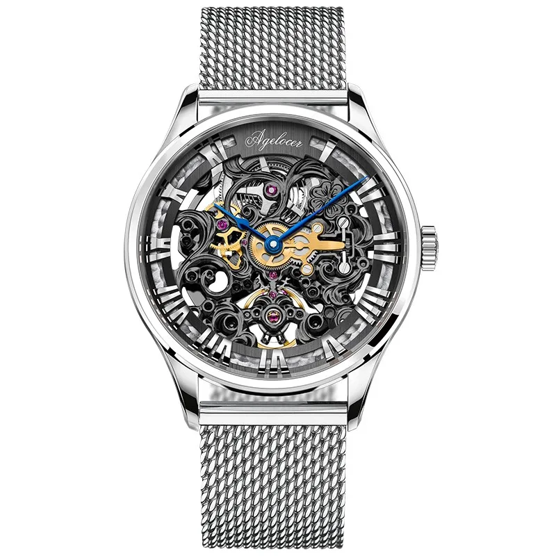 Швейцарские роскошные мужские часы AGELOCER с автоматическим скелетом, модные брендовые часы 316L из стали Relojes Hombre, механические мужские часы - Цвет: 5402A9