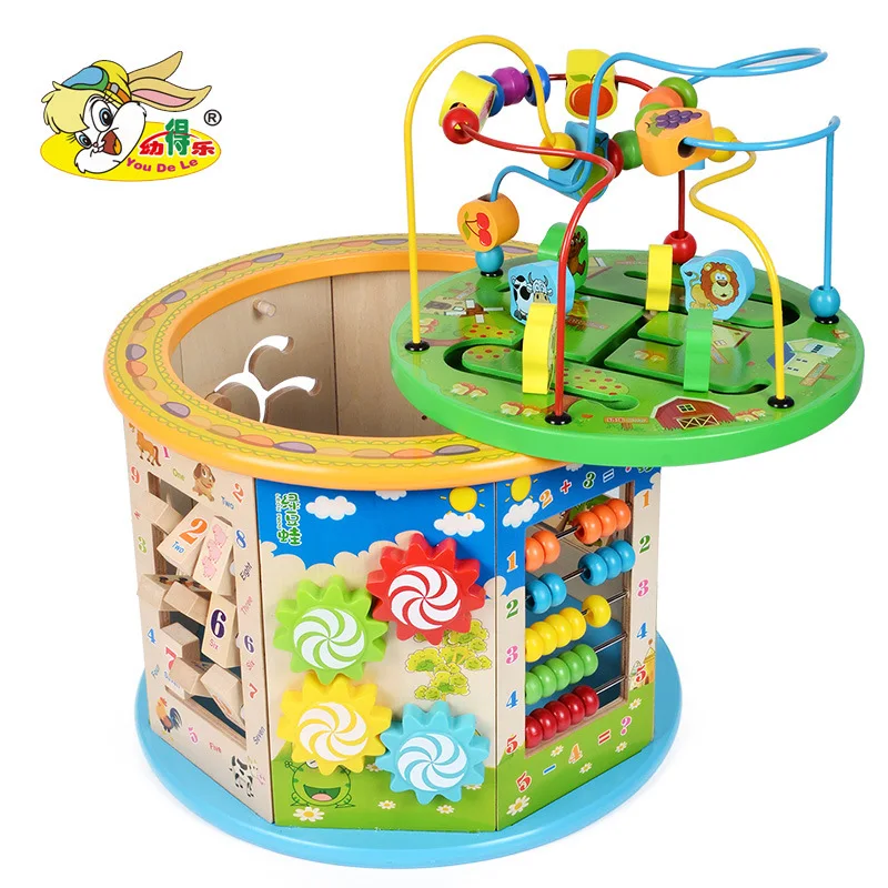 

Children Octahedral Wood Large Size Beaded Bracelet Multi-functional Bead-stringing Toy Treasure Chest Infants Baby Educational