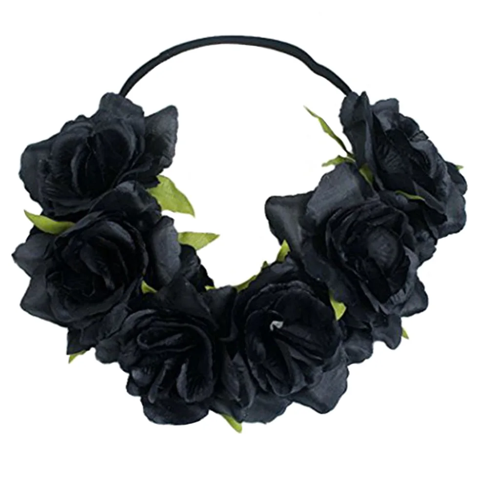 

Women Photography Headband Wedding Adult Party Halloween Hair Artificial Flower Crown Garlands Stretch Floral Elastic