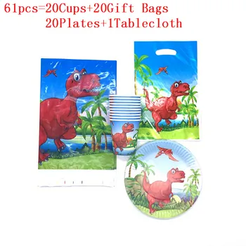 

Cartoon Dinosaur Disposable Tableware Set Paper Plate Cup bag Birthday Party Decoration Tablecloth Kids Birthday Party Supplies