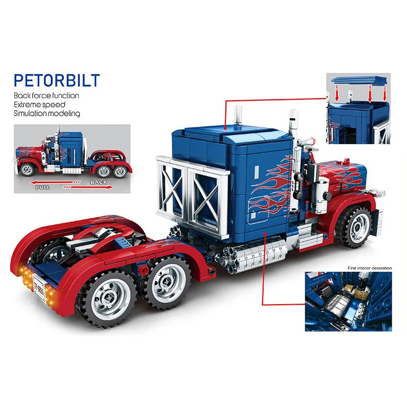 Техника серии 701803 Peterbilt 389 849 шт. тяжелый Контейнеровозы Модель Строительные блоки комплект Классические игрушки-Конструкторы для детей