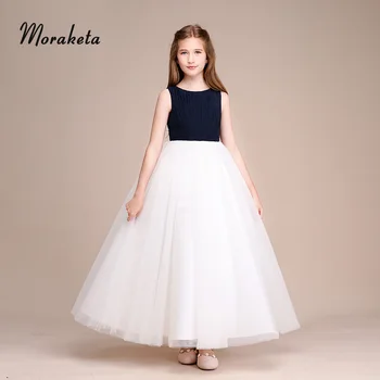 

Scoop Neck Floor-length Ball Gown Princess Tulle Junior Bridesmaid Dresses Long 2019 Flower Girl Dresses For Wedding