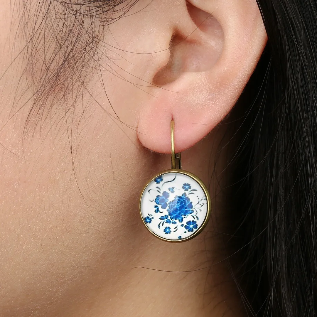 Vintage Colorful Round Flower Ear Stud Classical Retro Ethnic Stylish Earrings Unique Charming Women Jewelry Chic Accessories
