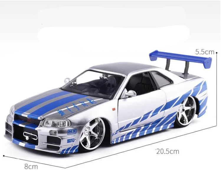 1:24 NISSAN R34 модель автомобиля из сплава, высокая имитация раздвижных игрушек, Детская Коллекция подарков